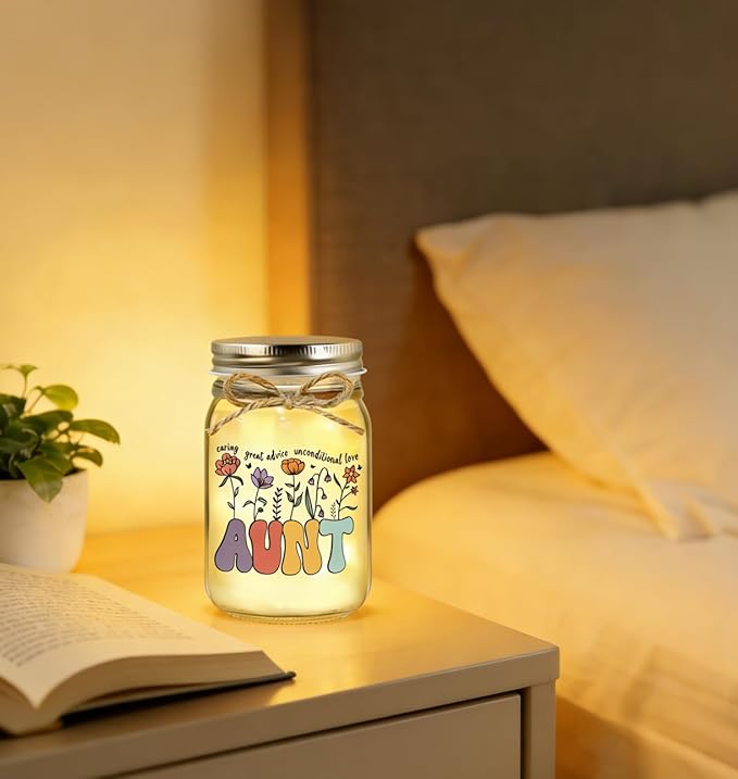 Aunt Gifts for Aunt Mothers Day Birthday Christmas Valentines Day Gifts for Auntie Mason Jar Night Light Home Decor