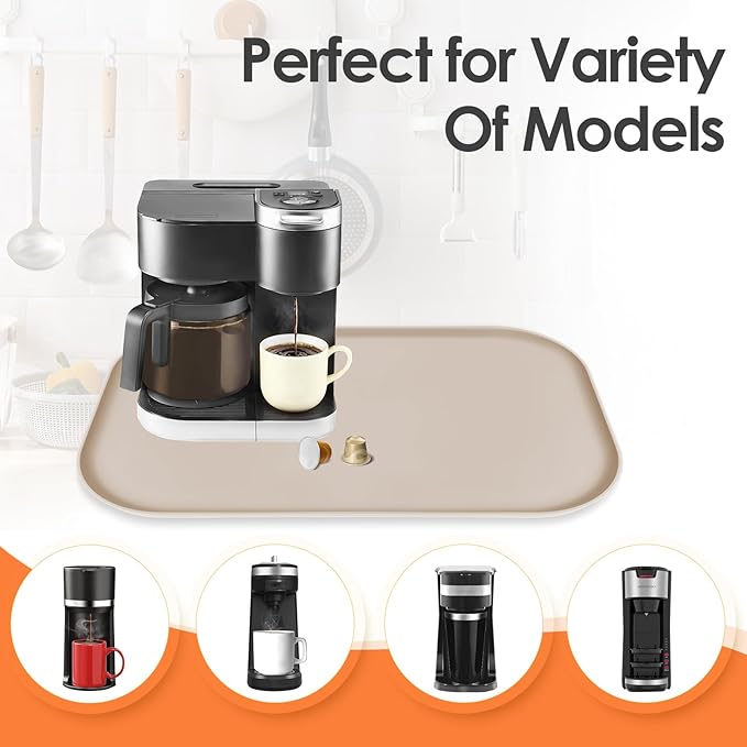 TOHONFOO Silicone Coffee Maker Mat with Lip, 24'' x 16'' Heavy Duty Coffee Maker Mat for Countertops, Coffee Tray Fit Under Coffee Machine Appliance Automatic Machines Espresso Accessory, Khaki