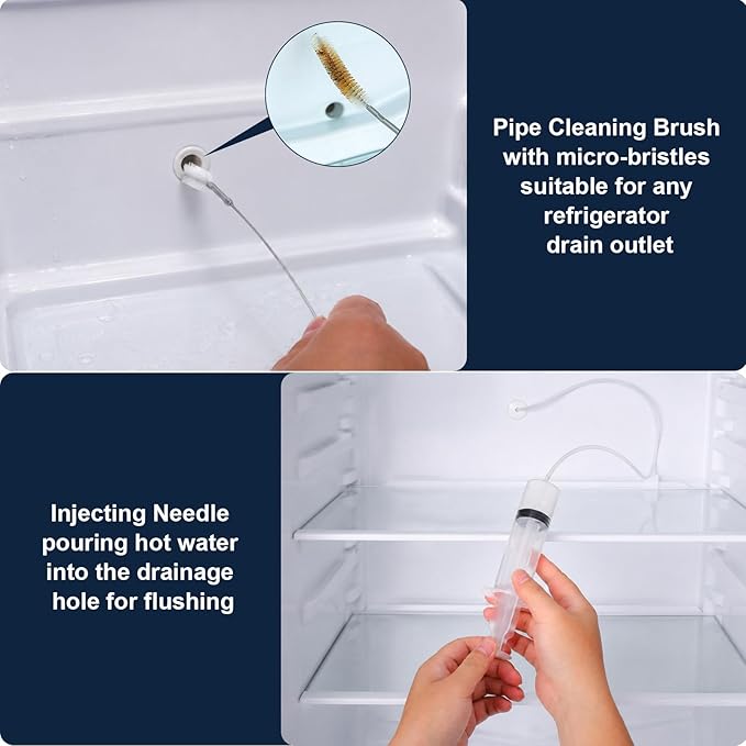 XANGNIER 10 Pcs Refrigerator Water Line Cleaning Kit,Refrigerator Drain Cleaner Tool–55.6 Inch Flexible Drain Brush,Syringe,Unclog Fridge&Ice Maker Cleaner Tools for Ice Dispenser,Sink,AC Drain Line