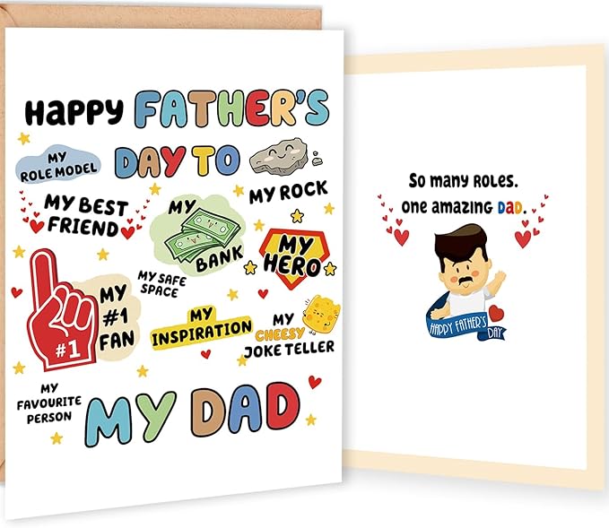 FANCYLUCKY Happy Fathers Day Card Gifts from Daughter Son, Funny Father's Day Card for Dad, Cute Dad Card