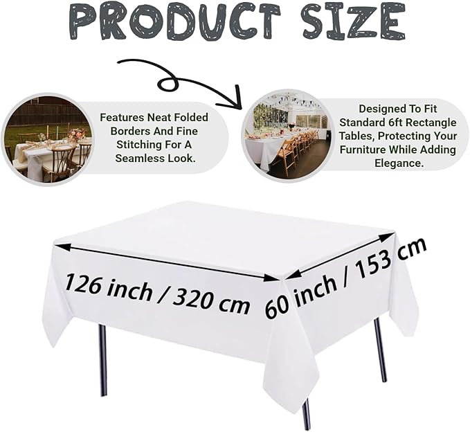 FINDYOU 6 Pack White Table Cloth Rectangle Table Cloths for 8 Foot Rectangle Tables 60 X 126 Inch Washable Polyester Tablecloth for Weddings, Parties, Banquet, and Daily Use