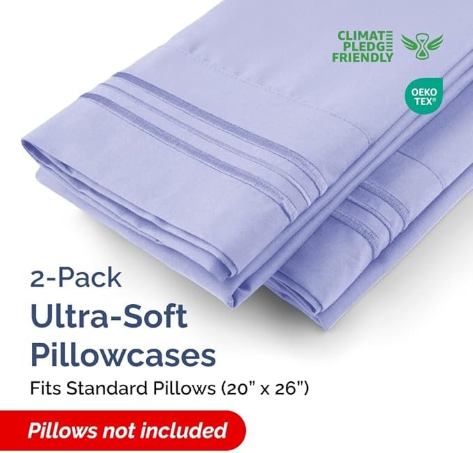 Standard Pillow Cases Set of 2 - Ultra-Soft Hotel Quality Pillowcase Covers - Comfy & Wrinkle Free - Stain and Fade Resistant - Machine Washable Pillow Protectors - 2 Piece Set - Standard Lavender