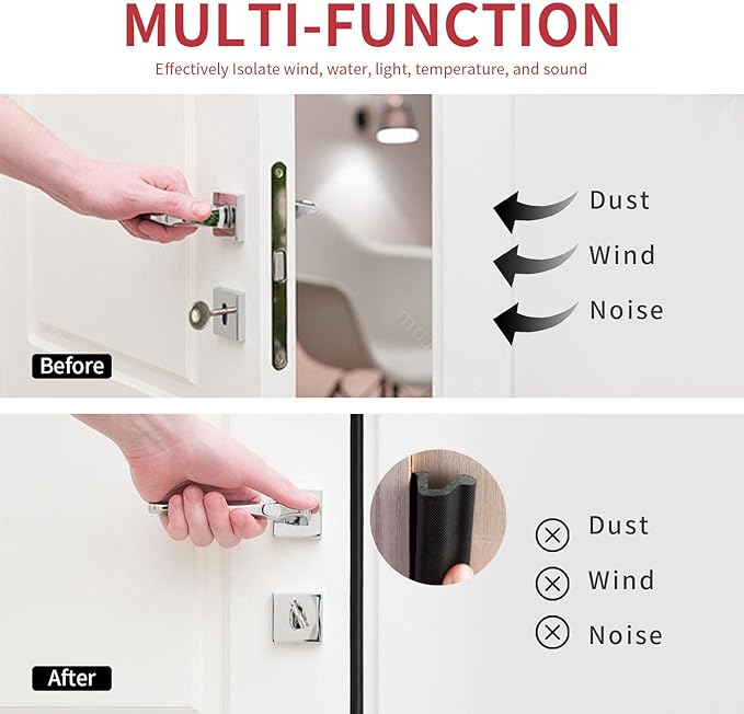 40 Feet Kerf Door Weather Stripping Door Seal, Long Reach V-Shaped Door Seal Strip for Door Frame Door Weatherstripping Insulation Strip Door Soundproofing for Large Gap(Black), ‎SIK40FTB