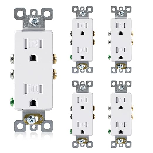 ELEGRP Decorator Wall Receptacle Outlet, Tamper Resistant 15 Amp Standard Electrical Wall Outlet, Residential Grade, Self-grounding, 125V, 2 Pole 3 Wire, 5-15R, UL Listed, Glossy White, 5 Pack
