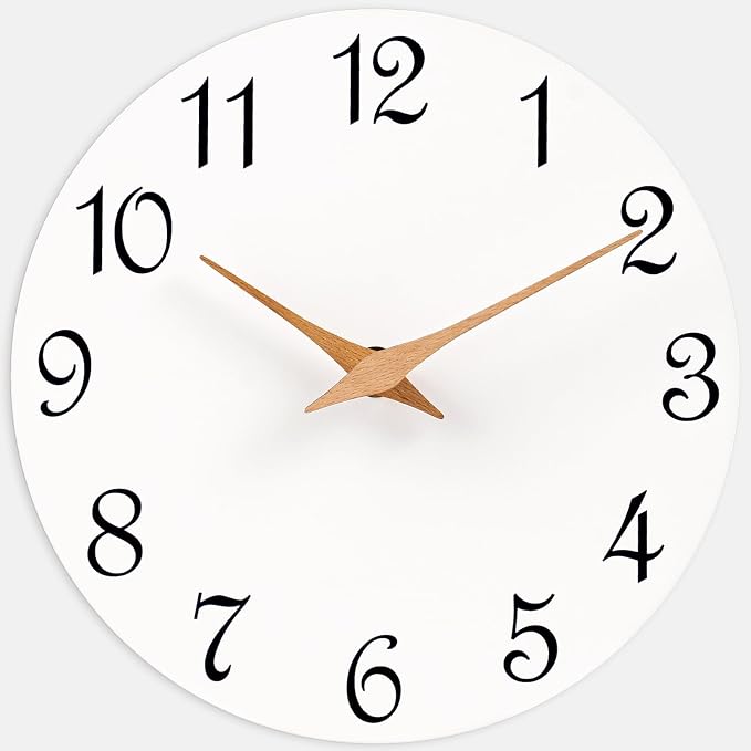 Mosewa Wall Clock White Silent Non Ticking Battery Operated Simple Minimalist Wooden Clock Decorative for Home Bedroom Living Room(14 Inch)