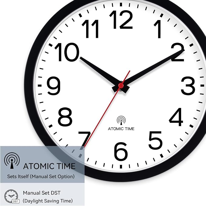 AKCISOT 14 Inch Wall Clock, Battery Operated Analog Clock, Silent Non-Ticking, Ideal for Bedroom, Bathroom, Kitchen, Office and School, Black
