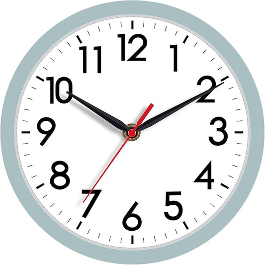 AKCISOT 8 Inch Wall Clock, Battery Operated Analog Clock, Silent Non-Ticking, Ideal for Bedroom, Bathroom, Kitchen, Office and School, Blue Gray
