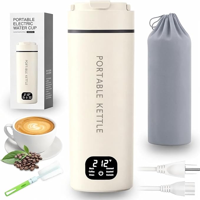 HDQ 2026 Travel Kettle, 110V~240V Any Voltage Portable Kettle for Travel, 6 Temperature Controls Portable Water Heater, 316 Stainless Steel Small Electric Kettle, Auto Shut Off & Boil Dry Protection