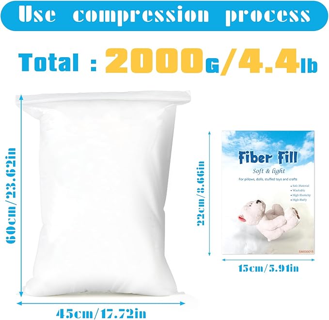 Jmuiiu 4.4lb Polyester Fill, Premium Polyester Fiberfill, Recycled Polyester Fiber, High Resilience Stuffing Fluff Fiberfill for Pillow Filling, Christmas and Home Decors Projects