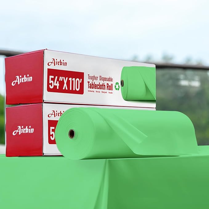 Plastic Table Cloth, 110 Ft X 54 In Plastic Table Cloth Disposable Sage Green Tablecloth Premium PEVA with Any Cut Sliding Cutters Disposable Tablecloth for Picnics, Parties, Birthdays, Festivals