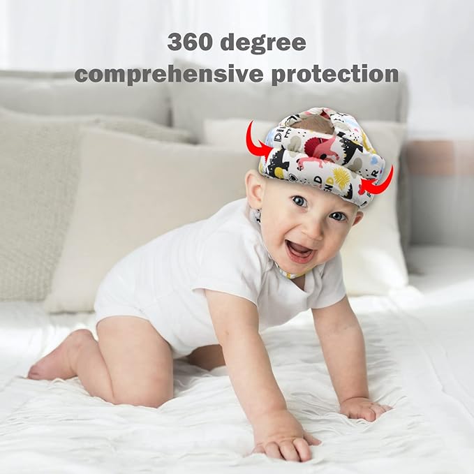 Baby Head Protector Baby Helmet for Crawling Walking, No Bumps Safety Head Adjustable Protective Cap for Walking, Playing (Dinosaur A)