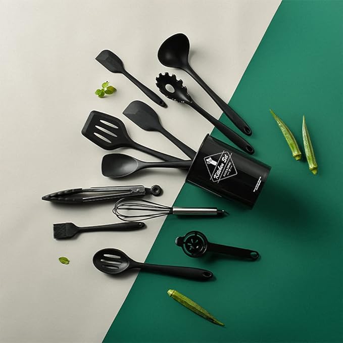 Pranski Kitchen Utensils Set-12 Pieces Silicone Cooking Utensils Set Dishwasher Safe 392°F Heat Resistant Spatula Set Nonstick Cookware
