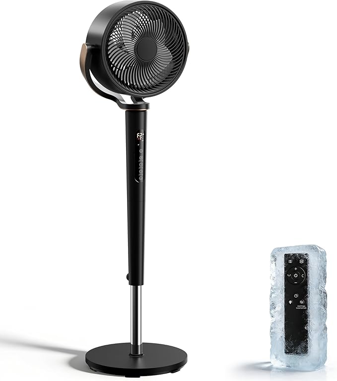 AKIRES Pedestal Fan for Bedroom,120°+120°Omnidirectional Oscillating Standing Fan,Quiet Floor Fan with DC Motor