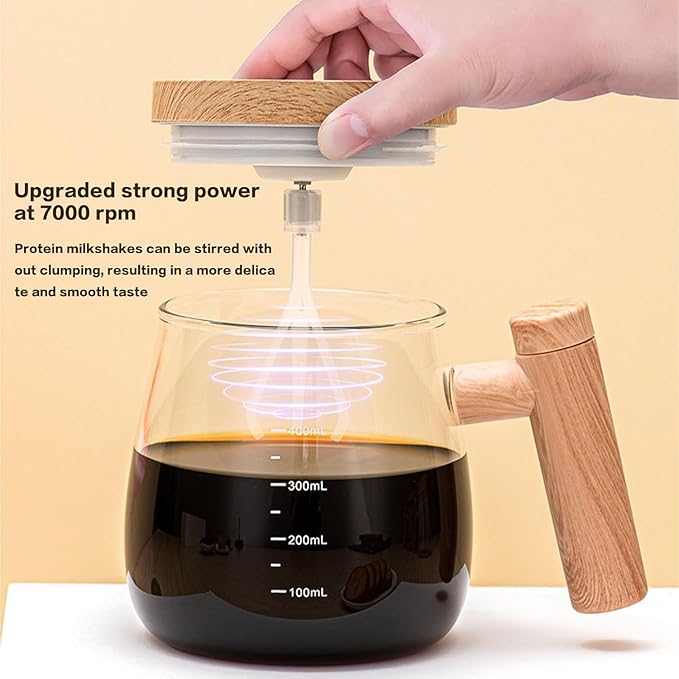 Self Stirring Coffee Mug, Glass Electric Self Mixing Cup with Lid & Handle, 400ml Auto Self Stirring Cup to Stir Coffee, Mixed Milk, Powder (400 ml)