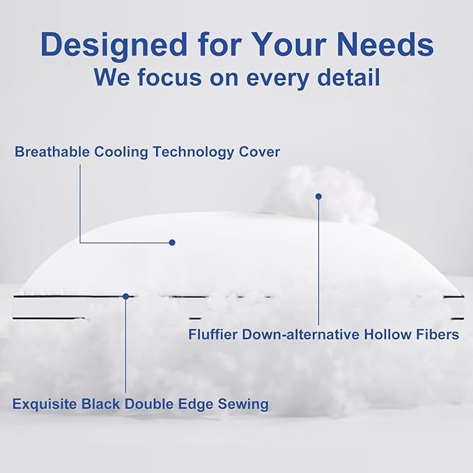 Premium Pillows King Size Set of 4, Fluffy and Supportive 7D Down Alternative Bed Pillows, Luxury Soft Hotel Quality Gusseted Pillow for Side Back Stomach Sleepers, Relief Neck Head and Shoulder Pain
