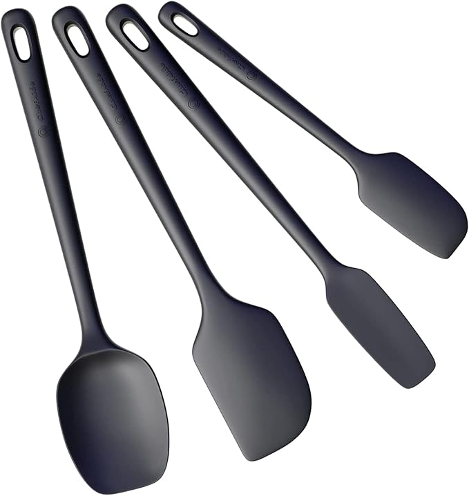 ChefAide 4 Pieces Silicone Spatula Set, Food Grade Rubber Spatula, Upgrade Strong Handle with Ergonomic Grip, Heat Resistant Up to 600°F for Nonstick Cookware, Cooking Baking Mixing