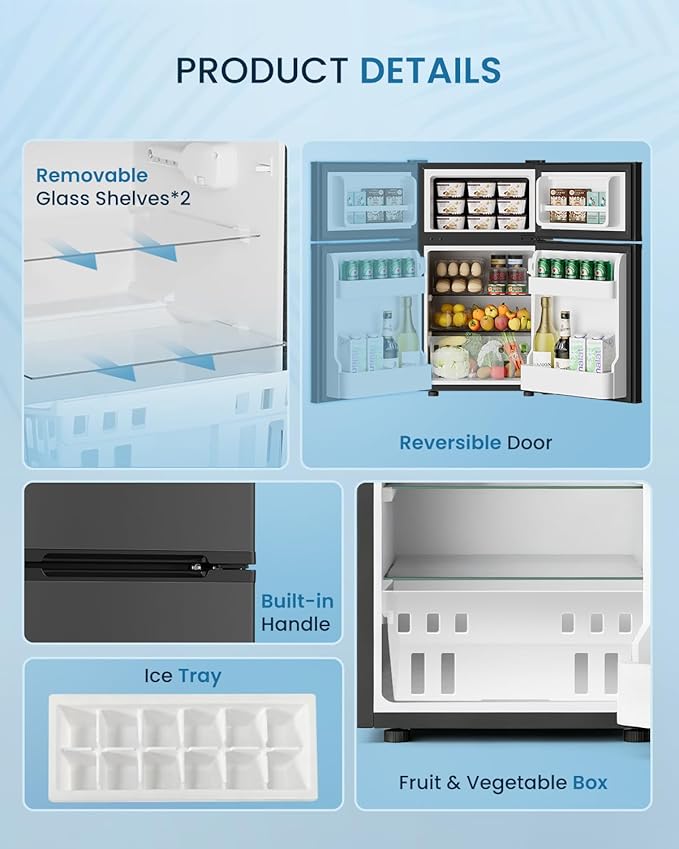 Feelfunn 3.2 Cu.Ft Mini Fridge with Freezer - 2 Door Small Refrigerator, Mini Refrigerator with Adjustable Thermostat, Removable Shelves, Mini Fridge for Bedroom, Office, Dorm, Apartment, Black