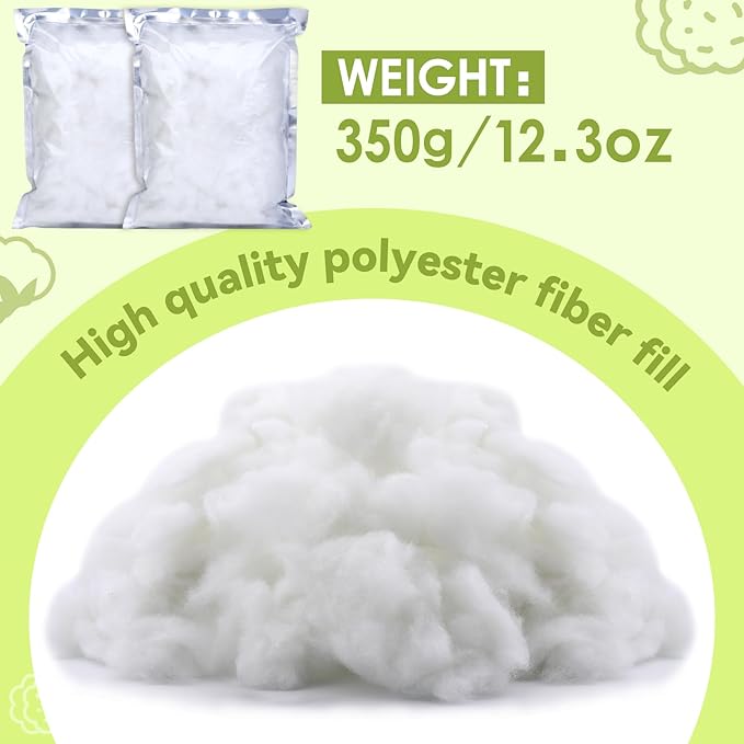 12.3oz Poly Filling Stuffing, (1.8oz-1.21 lb) Premium Polyester Fiberfill Fiber Fill Stuffing for Stuffed Animals, High Resilience Polyfill Stuffing for Crafts, Stuffing for Pillows (350g)