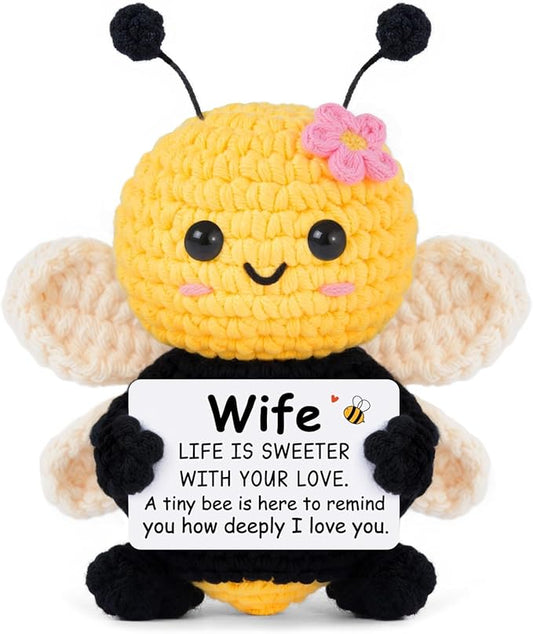 Gifts for Wife Mothers Day Ideas, Gifts for Wife from Husband - Cute Handmade Crochet Bee - Valentines Birthday Anniversary Present for Her Couple, Emotional Support Animal Gift