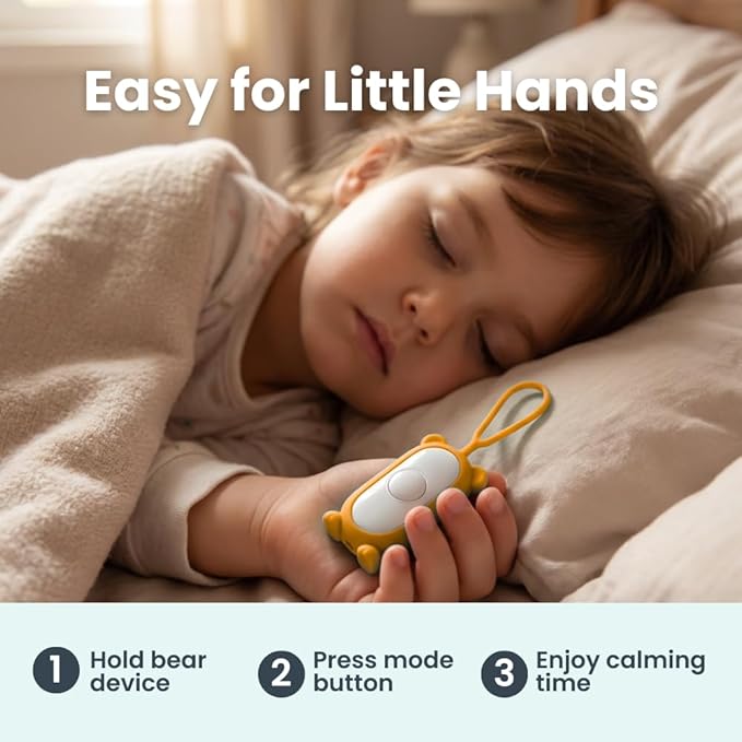 Glowco CalmCarry Mini Bear Kids Sleep Aid Device – Handheld Microcurrent Relaxation Tool, Supports Calm, Focus & Gentle Relief, USB Rechargeable, Portable Wellness Device for Children (Orange)