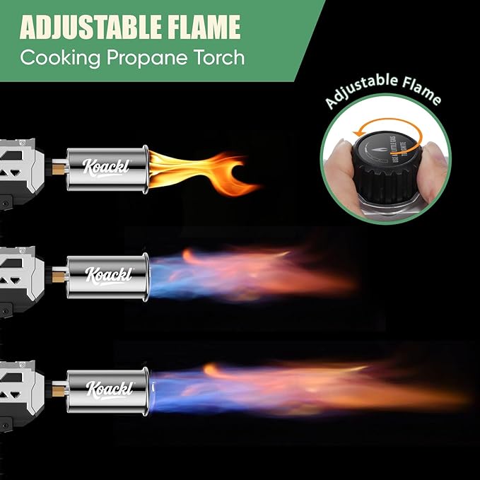KOACKL Powerful Propane Torch Gun, Kitchen Torch with Adjustable Flame, Flamethrower Blow Torch Gun Gas Welding Kits for BBQ, Searing, Camping & Charcoal Torch Lighter(Tank Not Included)