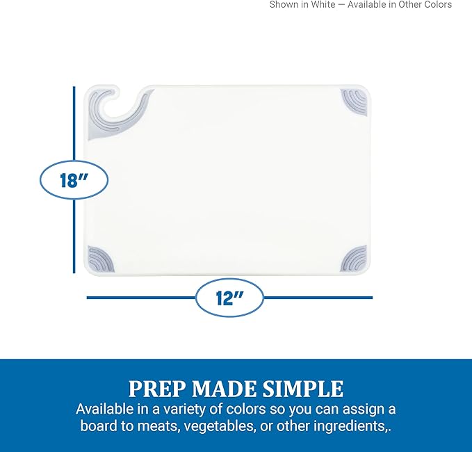 San Jamar Saf-T-Grip Plastic Cutting Board with Safety Hook, 12" x 18" x 0.5", Purple
