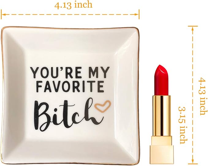 HOME SMILE Ring Trinket Dish Jewelry Tray-My Favorite, Funny BFF Birthday Gifts for Women