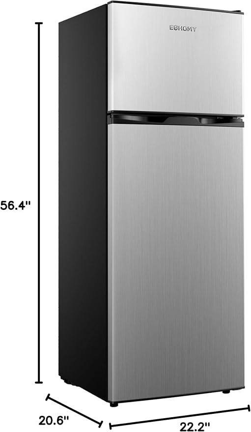 EUHOMY 7.4 Cu.Ft. Refrigerator with Freezer, 2 Door Fridge, Adjustable Thermostat，Large Capacity, Refrigerator for Kitchen/Dorm/Office/Apartment - Food Storage or Cooling drinks, Silver