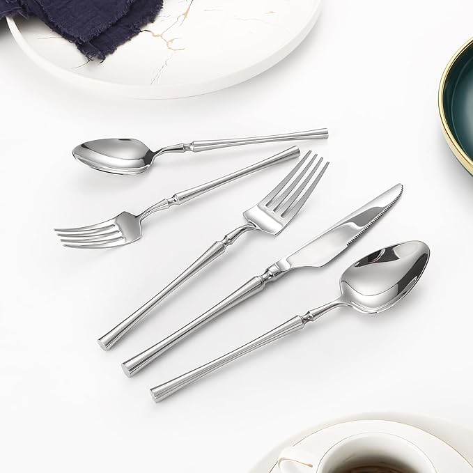 Lazycorner 30 Pcs Silverware Set Flatware Set 18/10 Stainless Steel Utensils Forks and Spoons Mirror Finish Cutlery Set for Restaurant Hotel Party Dishwasher Safe