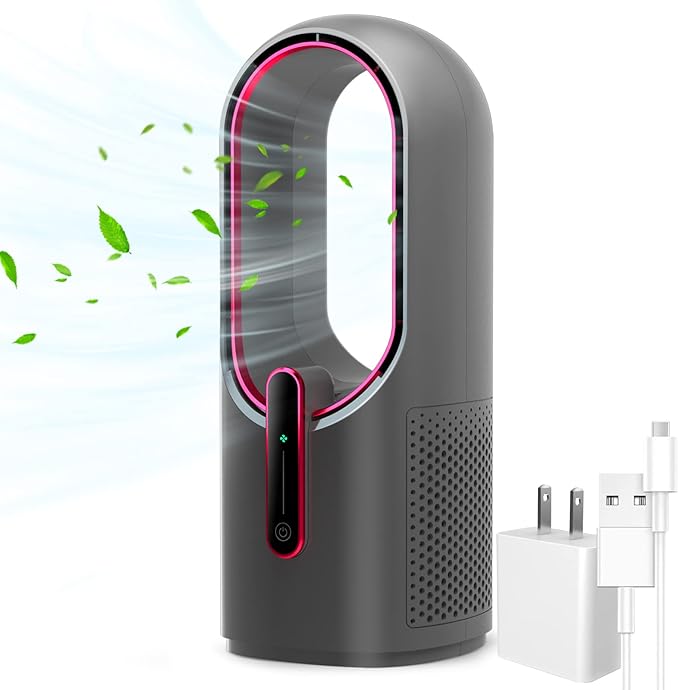 KONSIDEN Desk Fan Bladeless, 11.8 Inch Office Fan Small, Quiet, 3 Speed Adjustment, Touch Control, Easy to Clean, Desk Fans Small Quiet, Ideal for Office, Living Room, Bedroom