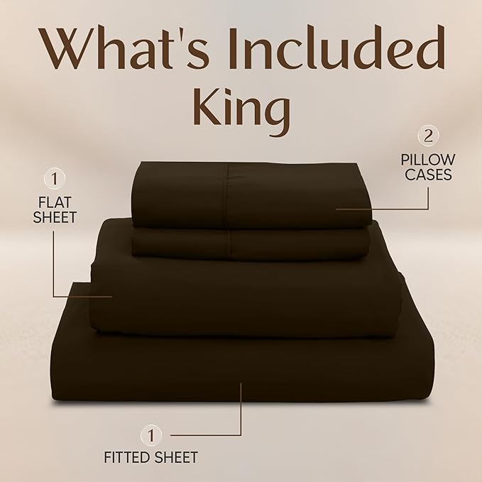 Utopia Bedding King Size Sheet Set – 4 Piece Bed Sheets, Soft and Breathable Microfiber, Includes 1 Fitted Sheet, 1 Flat Sheet and 2 Pillowcases – Oeko Tex (Brown)