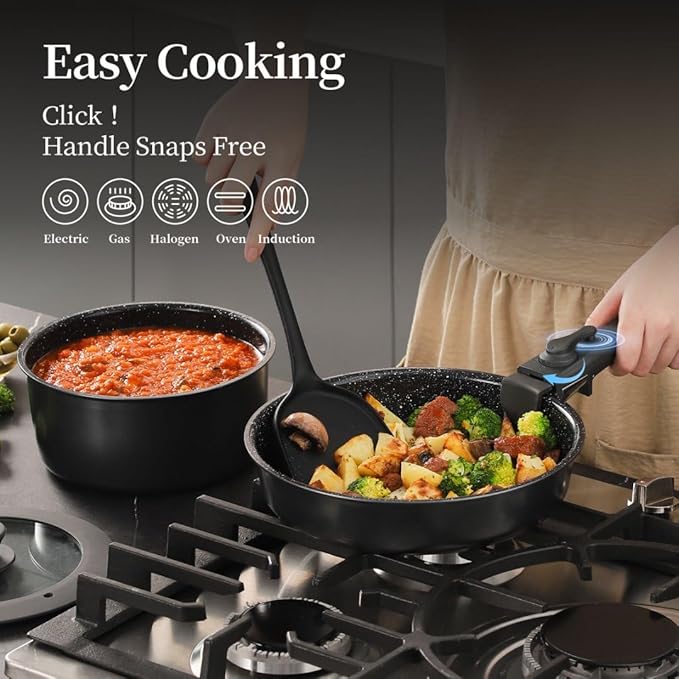 Pots and Pans Sets Non Stick，6PCS Ceramic Cookware Sets Nonstick Detachable Handle，Induction hob Pans(Grey)