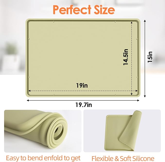 Silicone Coffee Maker Mat with Lip, 19.7'' x 15'' Heavy Duty Coffee Maker Mat for Countertops, Coffee Tray Fit Under Coffee Machine Appliance Automatic Machines Espresso Accessory, Sage Green