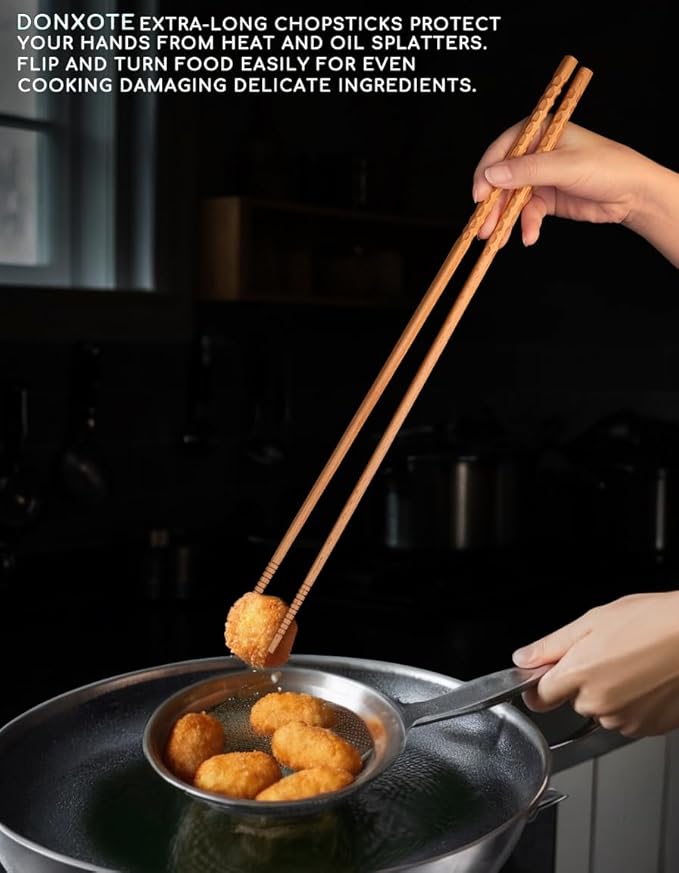 Donxote 16.5 inches Cooking Chopsticks, 2 Pairs Extra Long Anti-Slip Chopstick, Reusable for Noodles Frying Hotpot Wooden Kitchen Chop Sticks
