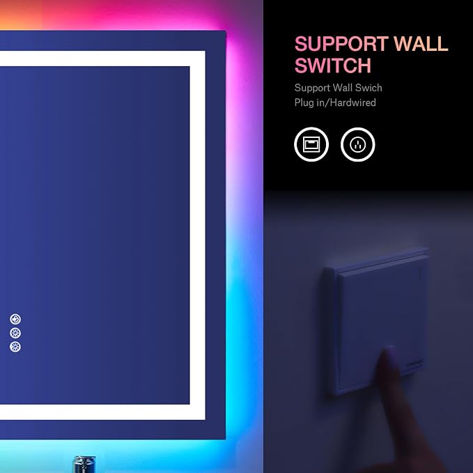 LOAAO 24"X32" RGB LED Bathroom Mirror with Lights, Anti-Fog, Dimmable, Lighted Bathroom Vanity Mirror, Multiple Light Modes, RGB Backlit + Front Light, Memory Function, Tempered Glass, ETL Listed