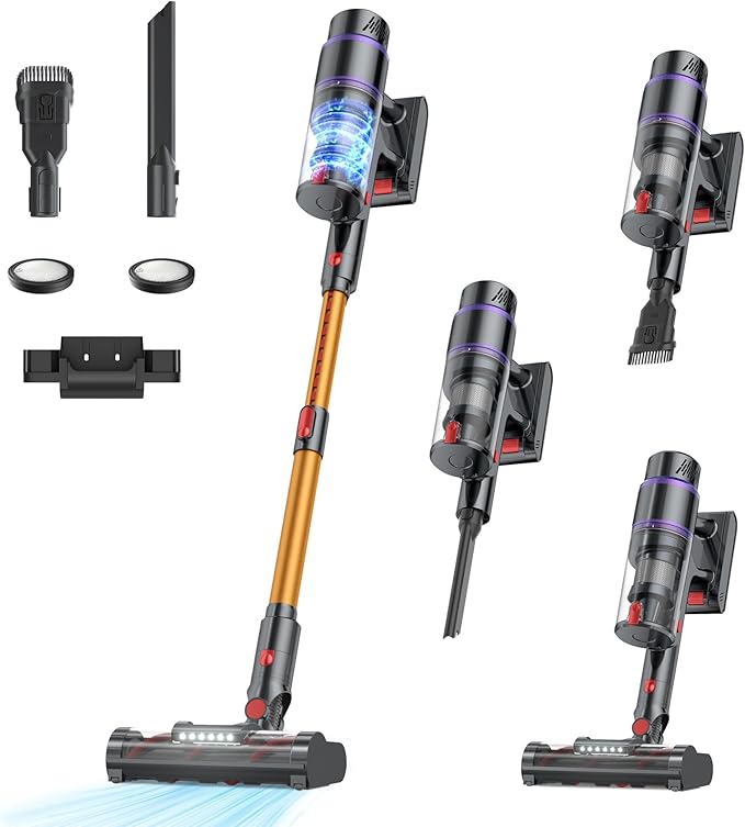 Cordless Vacuum Cleaner, 550W/50Kpa/70Mins Vacuum Cleaners for Home with Smart Auto Mode/LED Touch Display, Self-Standing Cordless Stick Vacuum Rechargeable, Vacuum Cleaner for Pet Hair/Carpet/Floors | Self-Standing Cordless Stick Vacuum Rechargeable w...