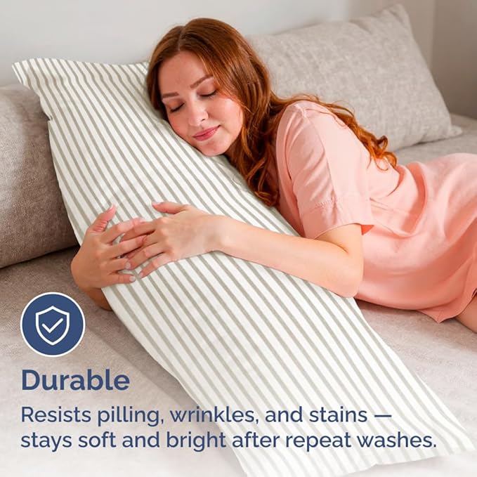 Body Pillowcases Set of 4-20x54 Long Body Pillow Case - Soft Body Pillow Cover for Sleeping & Side Sleepers - Comfy, Breathable & Fade Free - Machine Washable w/Envelope Enclosure - (Beige Stripes)