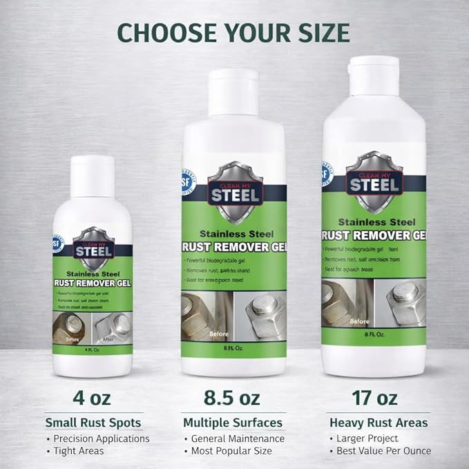 CLEAN MY STEEL B450 Heavy Duty Stainless Steel Rust Remover Gel, 4 oz, Apply and Rinse, No Scrubbing Required