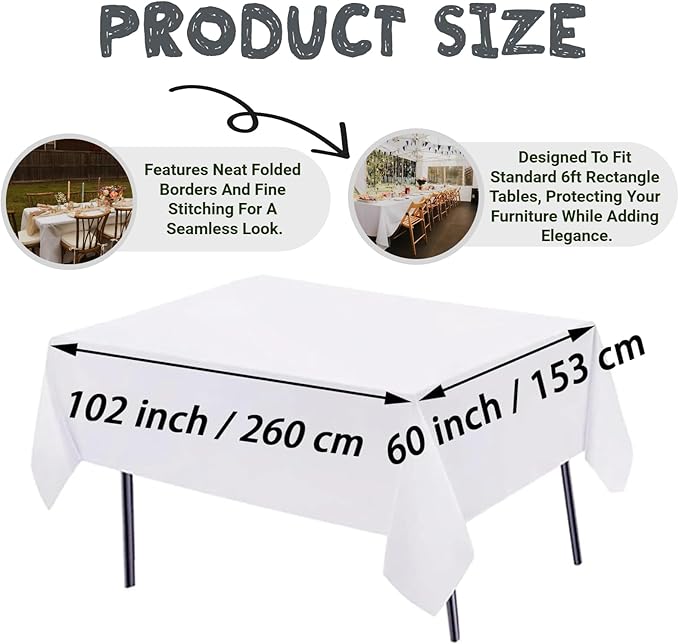 FINDYOU 8 Pack White Table Cloth Rectangle Table Cloths for 6 Foot Rectangle Tables 60 X 102 Inch Washable Polyester Tablecloth for Weddings, Parties, Banquet, and Daily Use