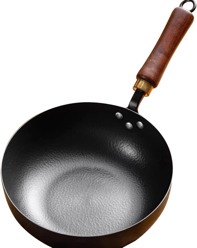Frying pan Carbon Steel Wok Pan Skillet, Nonstick Stir Fry Pan with Lid and Wooden Handle, Multi-Functional Cooking Pan for Gas Stoves,24cm/9.5in(24cm/9.5in)