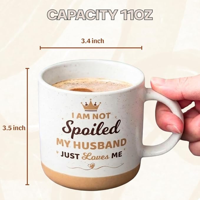 Mothers Day Gifts for Wife Mug, 11oz Stoneware Coffee Mug, Cute Wifey Coffee Mugs for Hot and Cold Drinks, Ceramic Mug for Spoiled Wife on Mother’s Day, Dishwasher and Microwave Safe