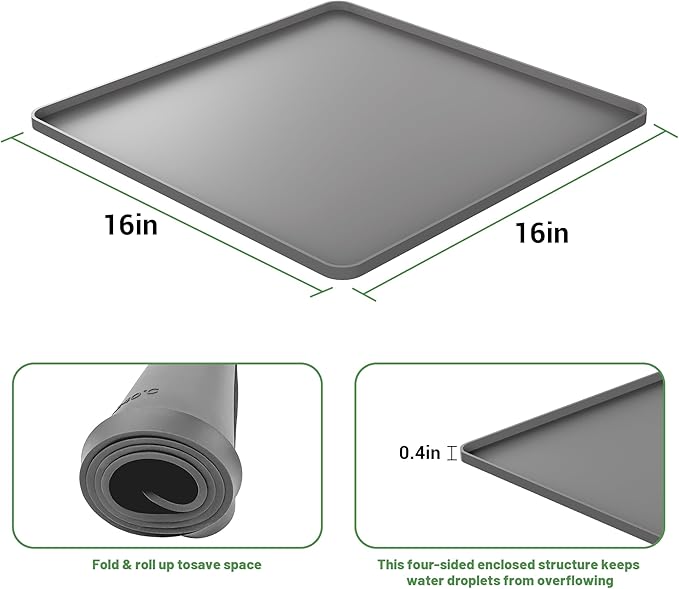 16-inch Coffee Mat - Heat Resistant Silicone for Coffee Bar & Kitchen Counter - Bar Mat for Countertops - Decor Under Espresso Machine & Makers (Grey)
