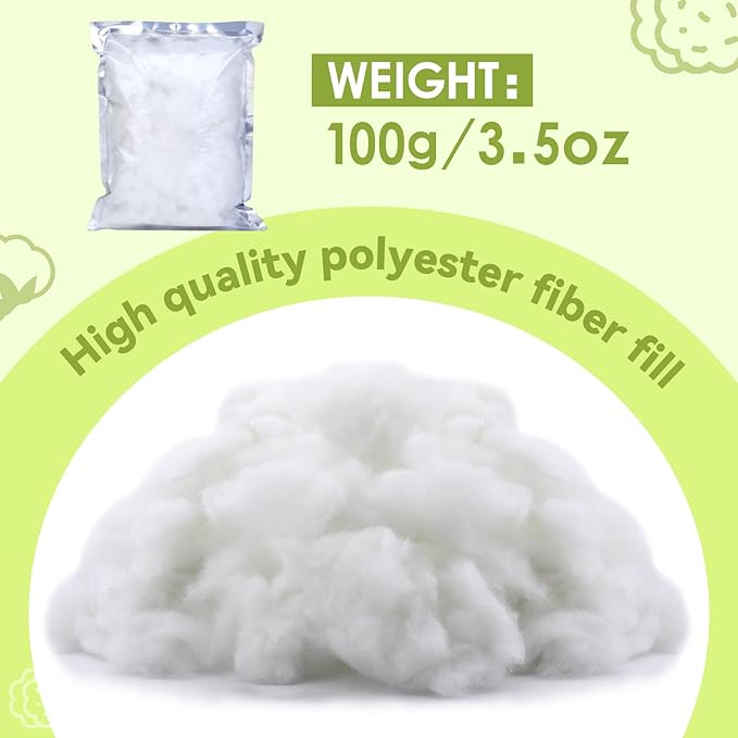 100g/3.5oz Premium Polyfill Stuffing for Stuffed Animals, (1.8oz-1.21 lb) Polyester Fiber Filling Stuffing, Fluff Polyfill Stuffing High Resilience Stuffing for Crafts, Crochet Stuffing