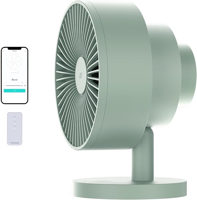 Windmill Smart Fan – Ultra-Quiet 2-in-1 Air Circulator with Remote – 5-Speed Compact Cooling Fan – Whisper-Quiet - App Compatible – Sage