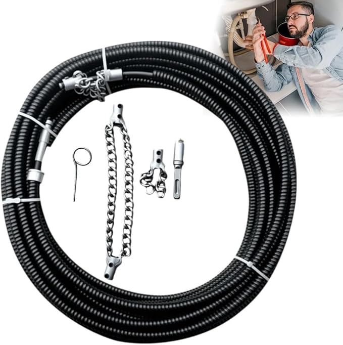 Flex-Shaft Sewer Descaling Chain, Heavy Duty Drain Clog Remover, Flex Shaft Sewer Cleaning Tool,Flexible Push Snake Cable for PVC Pipes, Toilets, Traps & Industrial Boilers