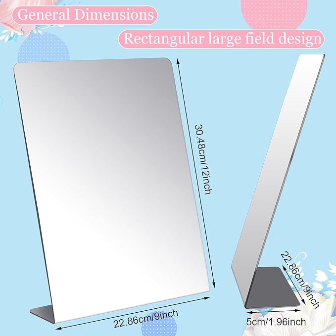 Amyhill 16 Pcs Counter Top Mirror Freestanding Single Self-Portrait Mirror Single Sided Acrylic Desk Glass for Tabletop Bedroom Office Bathroom Home Dorm (9 x 10 Inch)