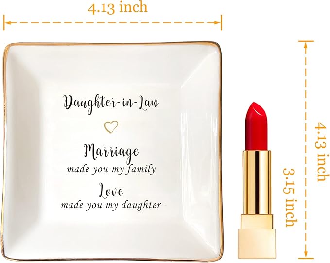 HOME SMILE Mother's Day Wedding Valentine Gifts for Daughter In Law From Mother In Law,Ceramic Ring Dish jewelry Tray,-Marriage Made You My Family,Love Made You My Daughter