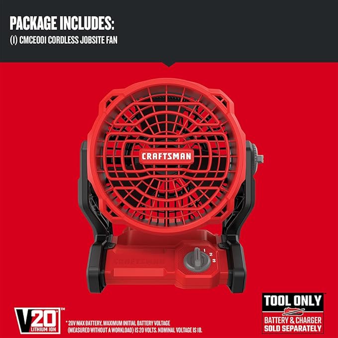 CRAFTSMAN 20V MAX* Cordless Fan, Tool Only (CMCE001B), Red