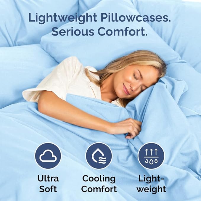 Body Pillowcases Set of 4-20x54 Long Body Pillow Case - Soft Body Pillow Cover for Sleeping & Side Sleepers - Comfy, Breathable & Fade Free - Machine Washable w/Envelope Enclosure - (Light Blue)