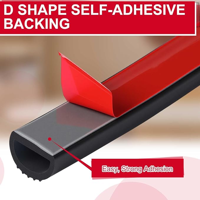 Pangda 20Ft D Shape Rubber Weather Stripping Foam Self-Adhesive EPDM Seal Strip for Noise Reduction Waterproof Dustproof for Cars Boats RVs Windows Doors (0.75" W x 0.425" H)